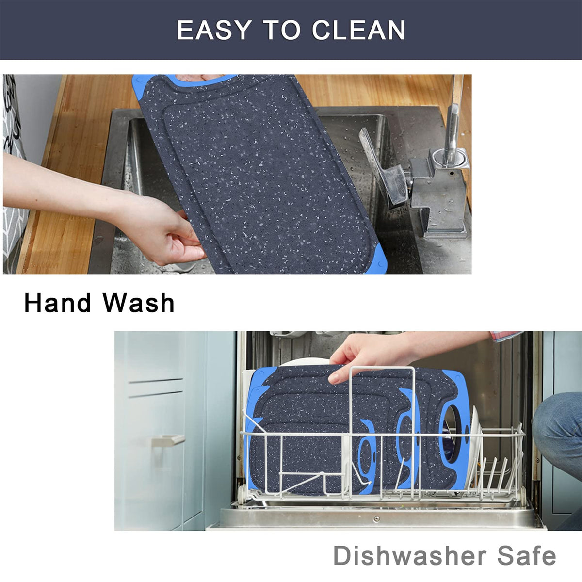 Viretang blue dishwasher-safe board set simplifies cleanup after meal prep