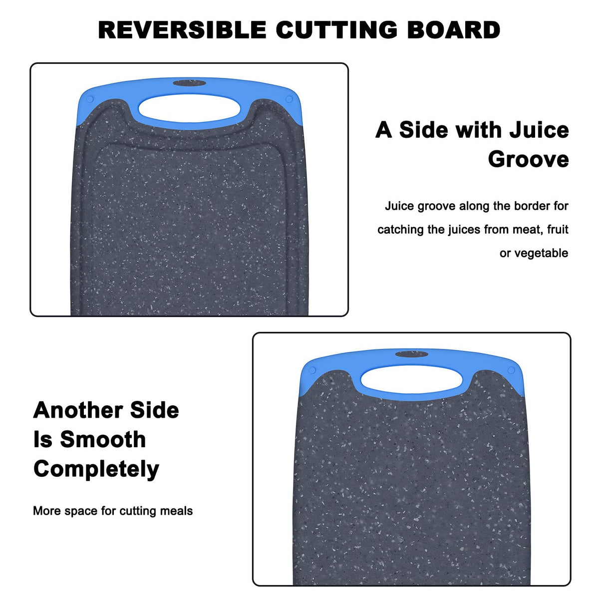Viretang blue easy-grip-handled board helps steady cuts during busy cooking