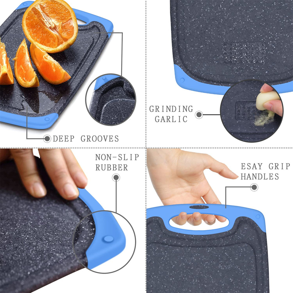 Viretang blue juice-groove board catches juices to protect counters during prep