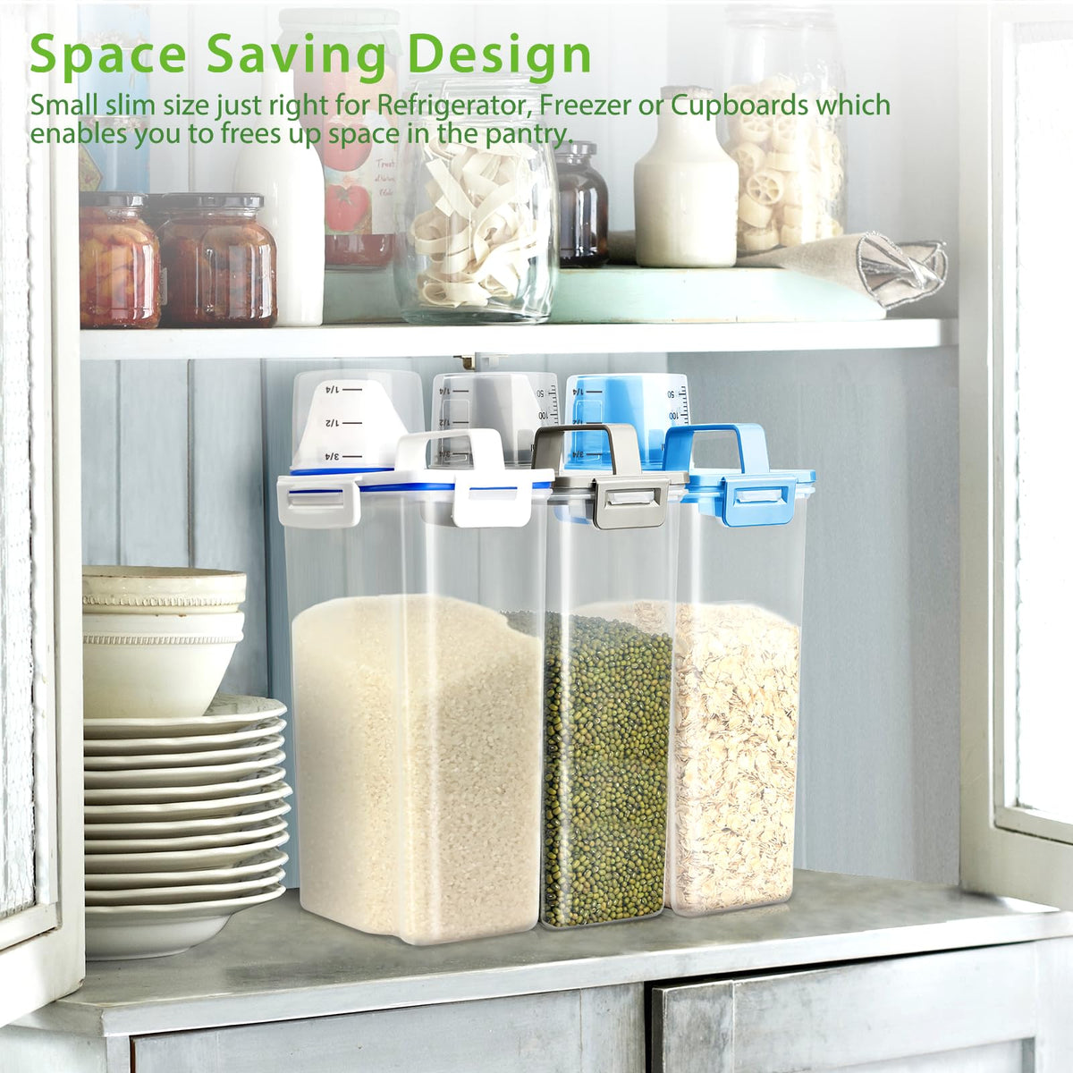 Multi-use design fits rice, flour, cereal, oats and more.