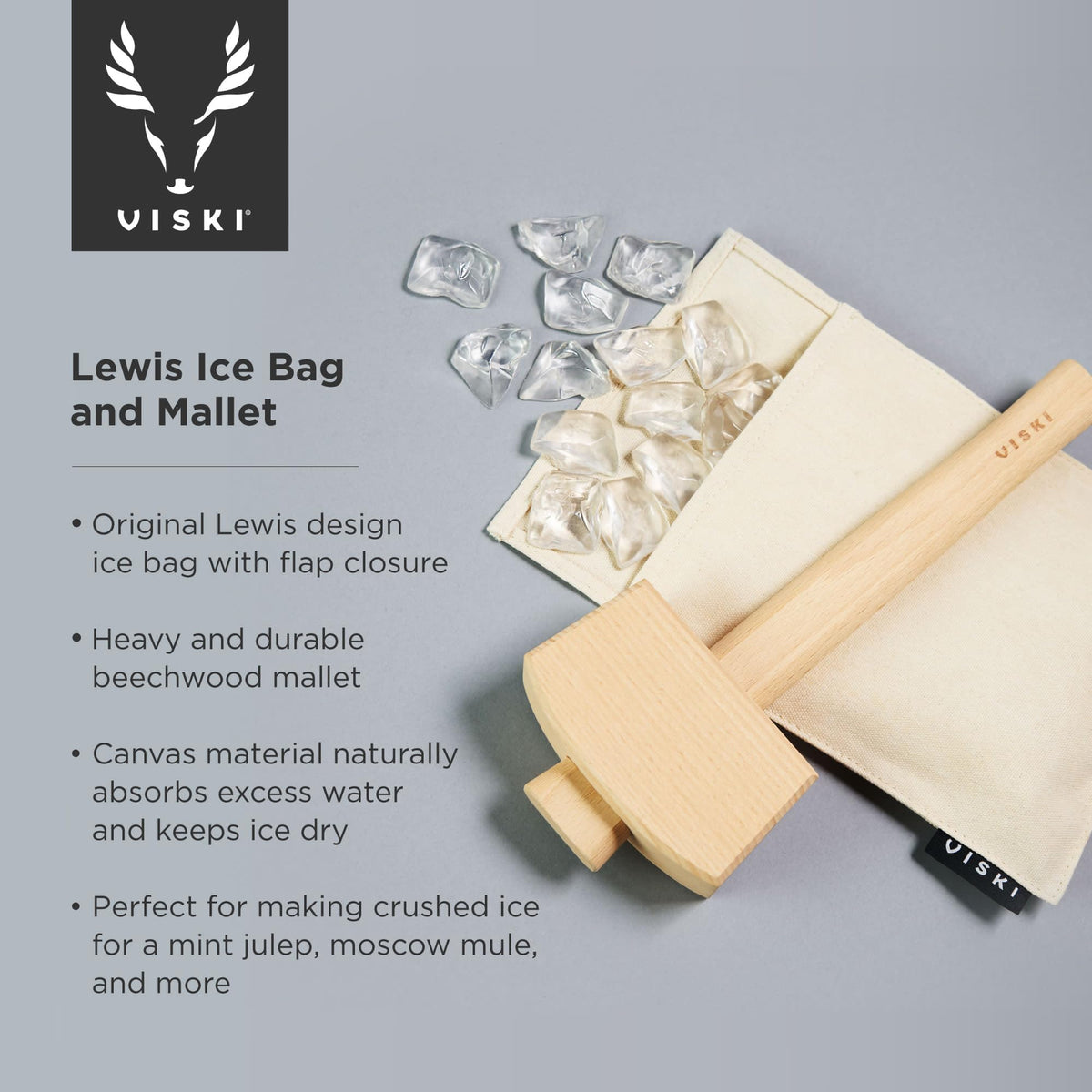 Viski Lewis beechwood mallet for precise, effortless ice crushing.