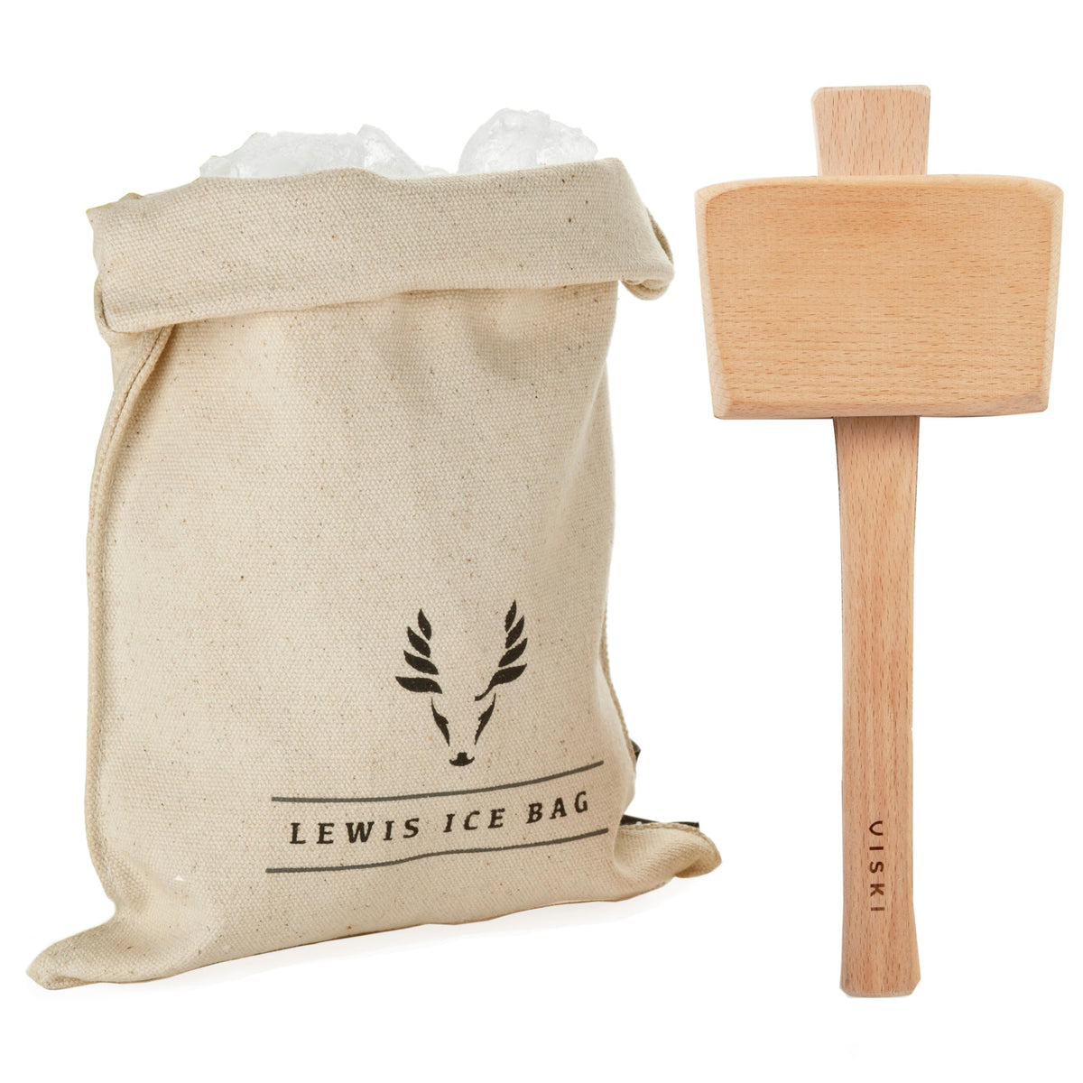 Viski Lewis canvas ice bag for dryer ice and easy crushing at home.