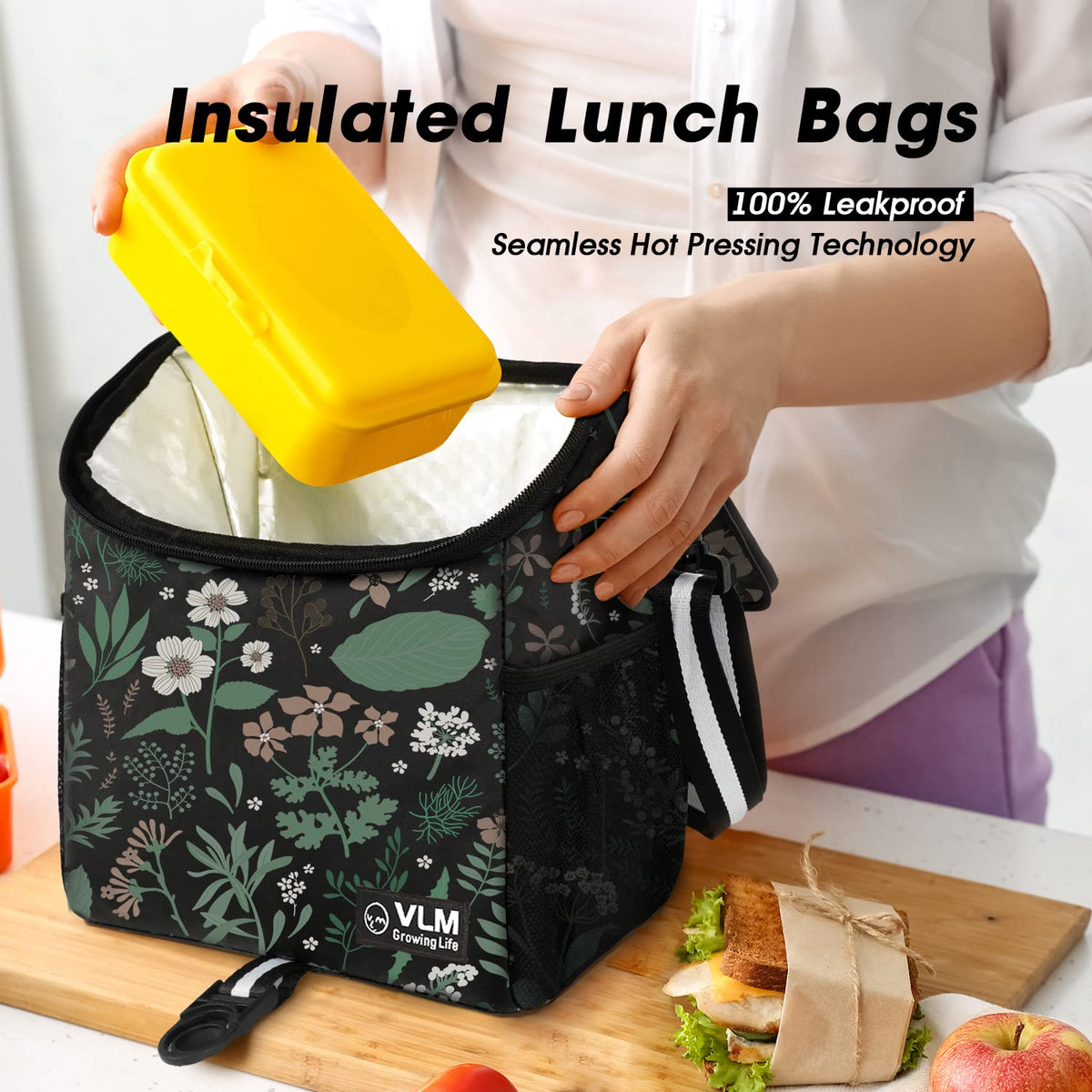 VLM lunch box features an adjustable strap for hands-free carrying during busy days.