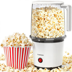 Vminno popcorn popper 2qt front view, compact design for quick, oil-free snacks.