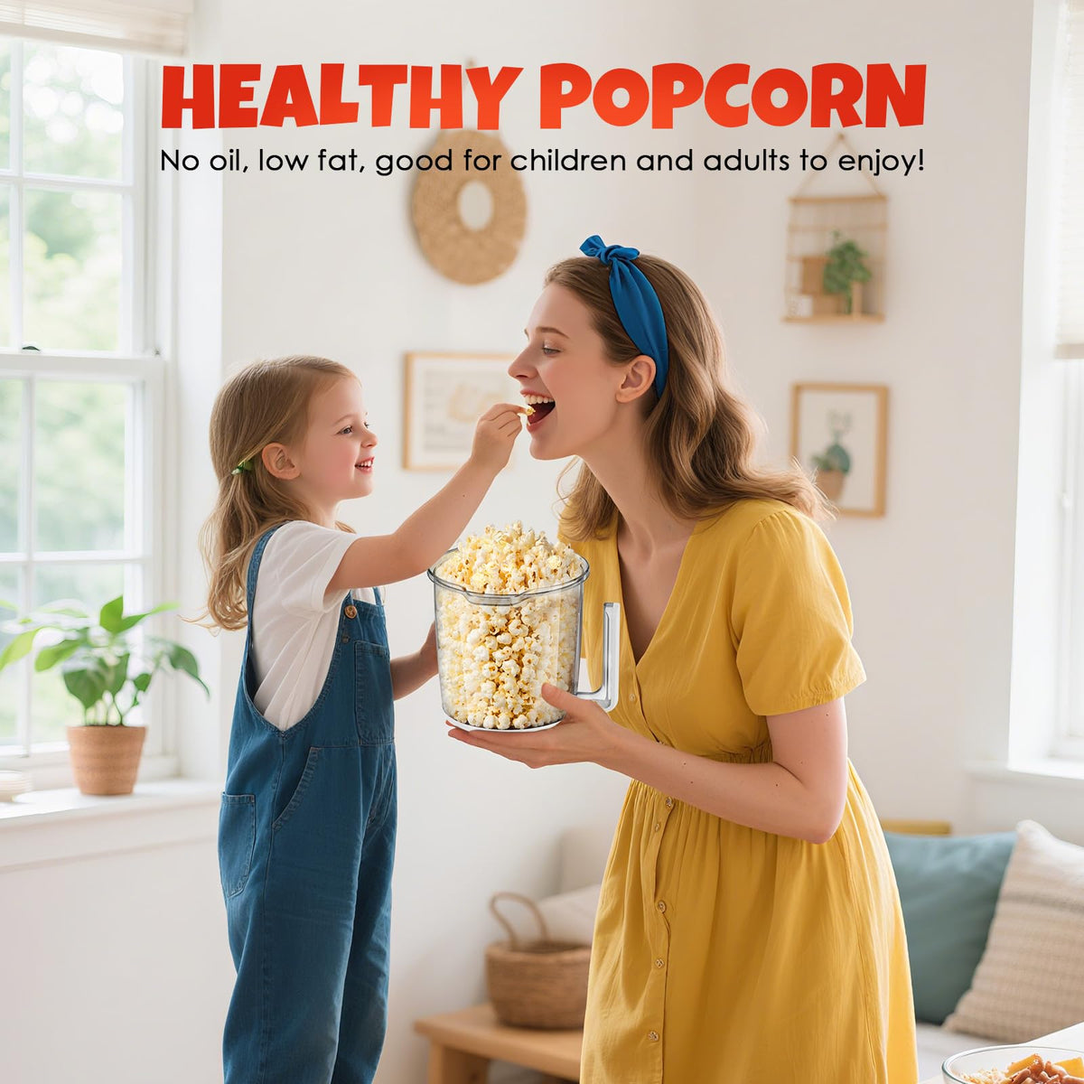 Vminno popper lid doubles as serving bowl for mess-free serving.