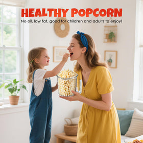 Vminno popper lid doubles as serving bowl for mess-free serving.