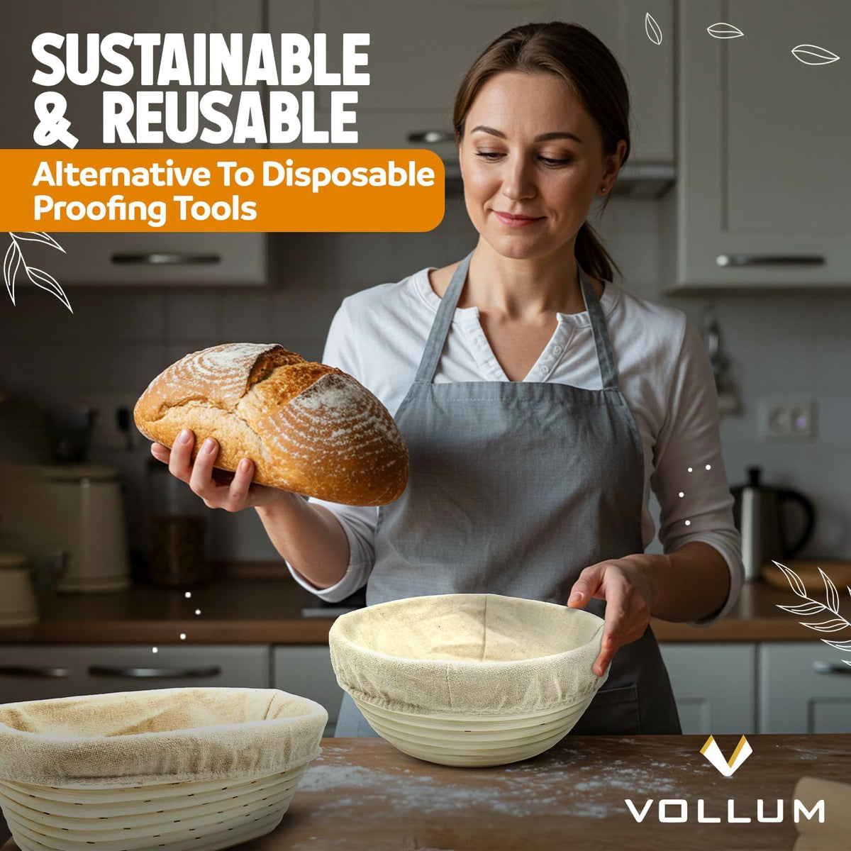 Vollum banneton compact kitchen size fits daily bread making.