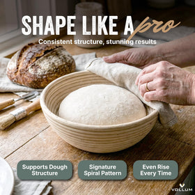 Vollum banneton dough proofing with breathable natural rattan enhances rise.