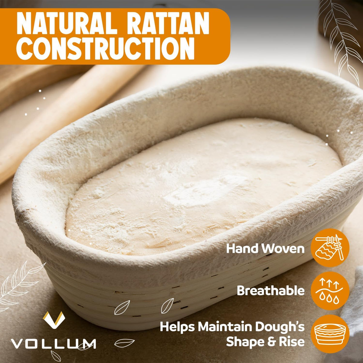 Vollum banneton round bread proofing bowl supports even rise and crust.