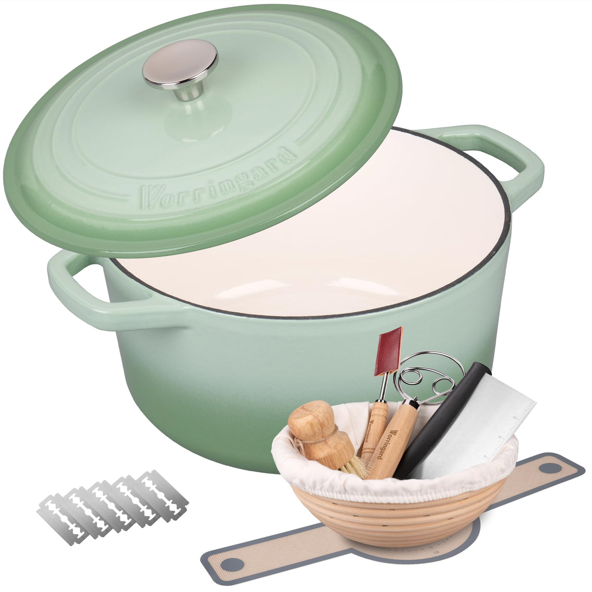 VORRINGARD 6qt green enameled Dutch oven with lid for even heat