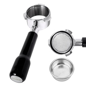 VOURMIO bottomless portafilter 54mm for precise extraction and crema visibility.