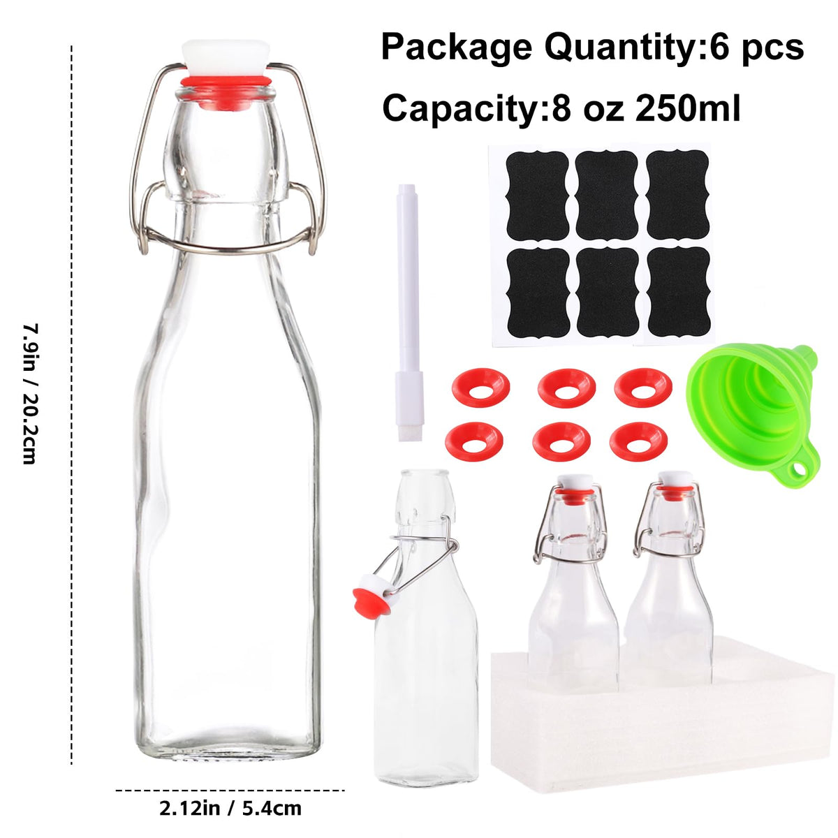 VSWINGBO 8oz swing-top bottle pours vanilla extract and preserves aroma with airtight lid.