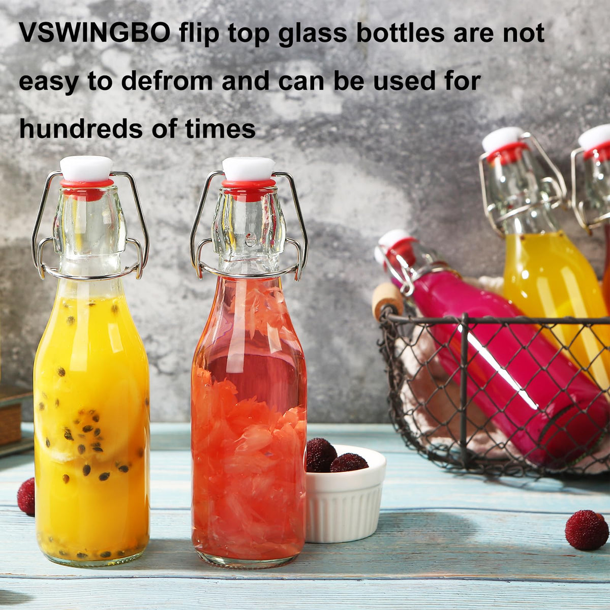 VSWINGBO bottle in use with smooth pour for beverages and teas.