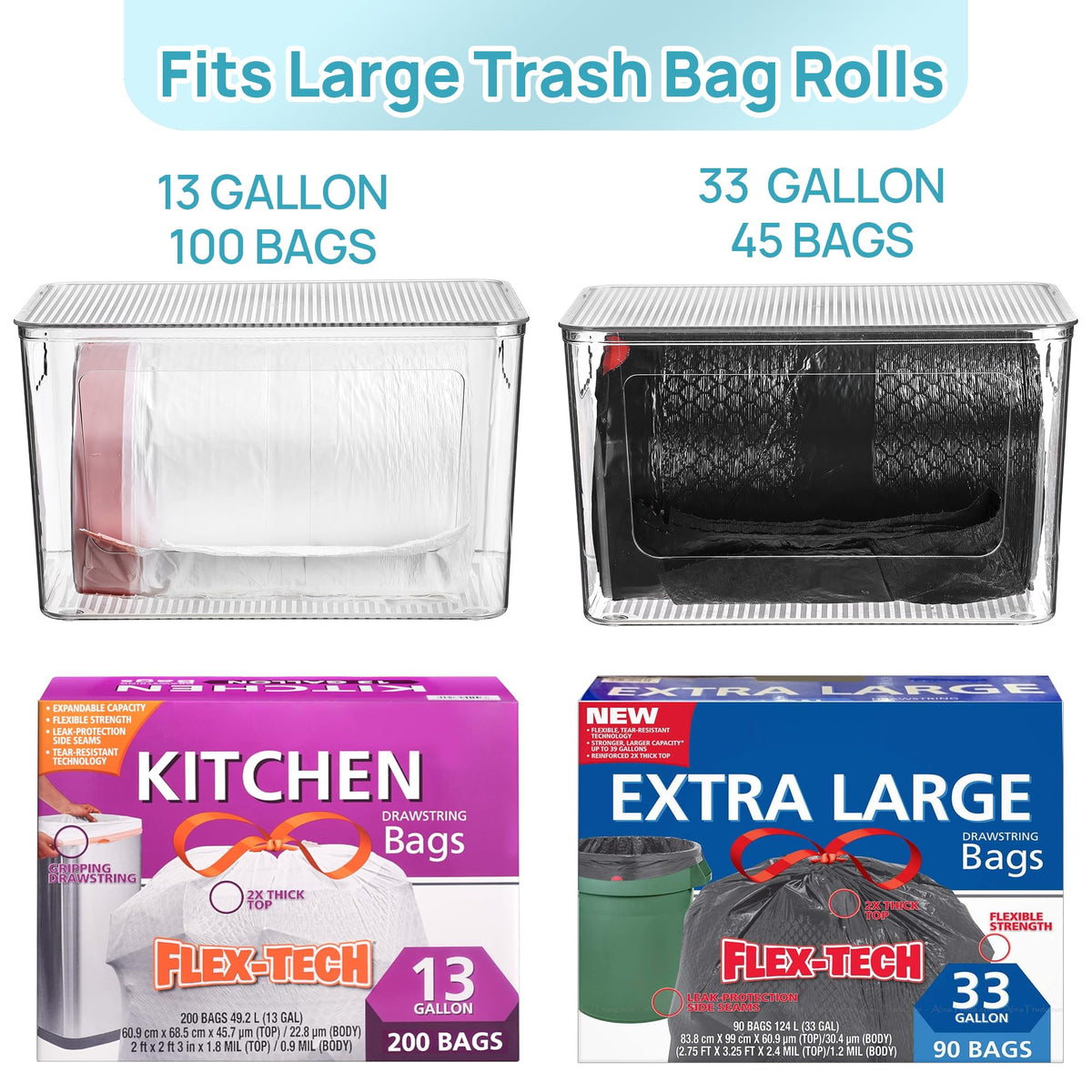 Vtopmart trash bag holder with locking lid for one-handed, mess-free dispensing.
