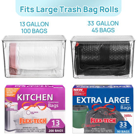Vtopmart trash bag holder with locking lid for one-handed, mess-free dispensing.