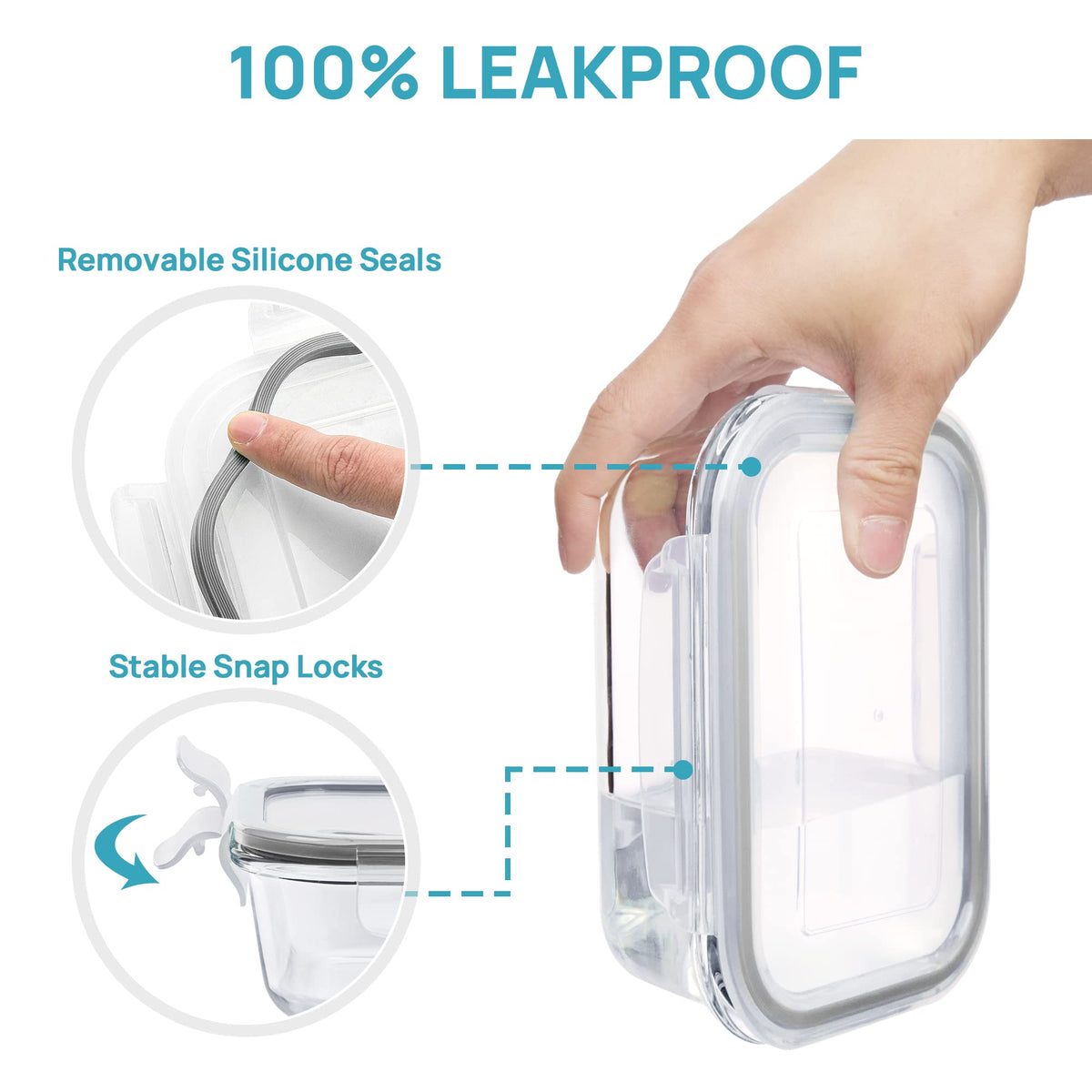 Vtopmart 5oz rectangle glass container compact for snacks on the go