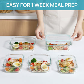 Vtopmart 17.6oz square glass container stacks neatly in the fridge