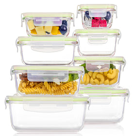 Vtopmart 8-pack rectangular glass containers for meal prep and leftovers.