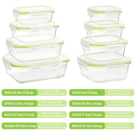Vtopmart 8-pack square glass containers for versatile portions and lunches.