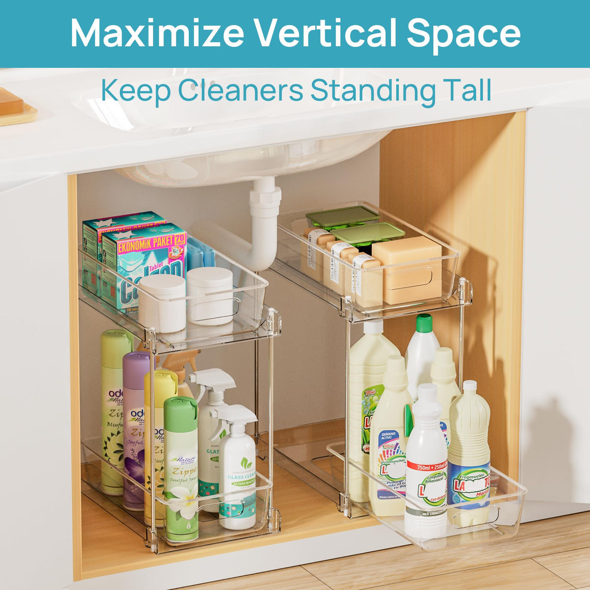 Vtopmart cabinet bin system improves cabinet visibility and access