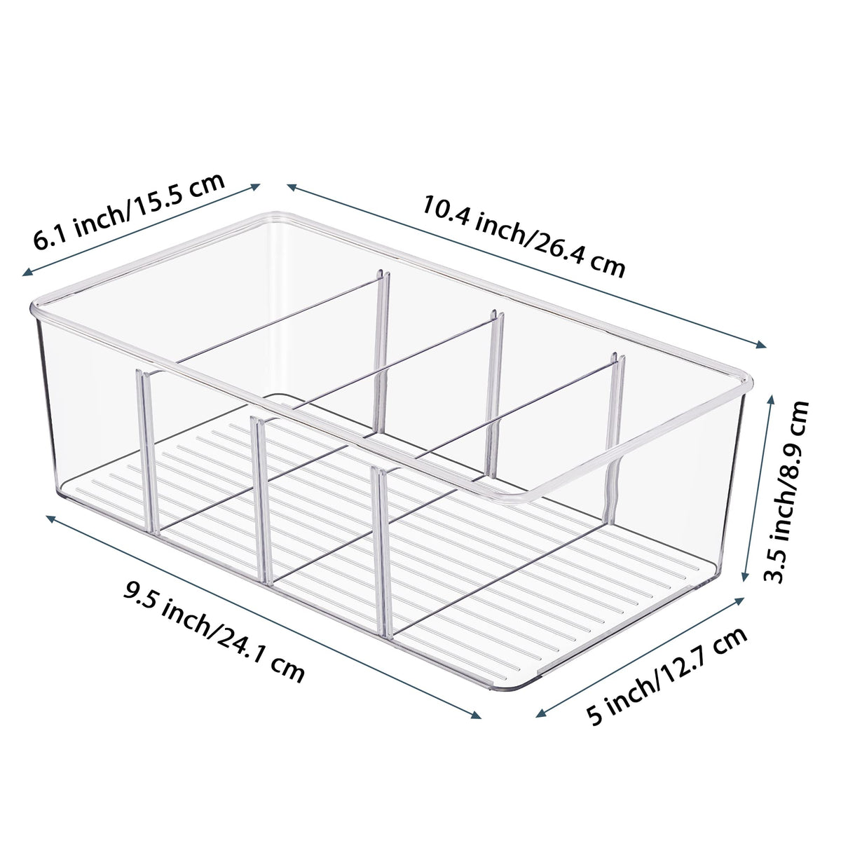 Vtopmart clear bins with removable dividers for neat packet separation.