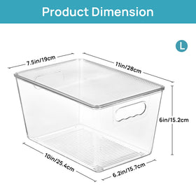 Vtopmart clear stackable bin demonstrates space-saving vertical storage.
