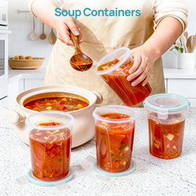 Clear stackable plastic containers ready for fridge organization