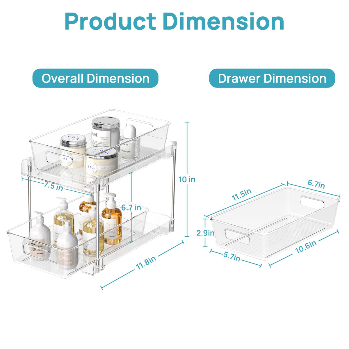 Vtopmart clear two-tier drawers help you spot cosmetics at a glance