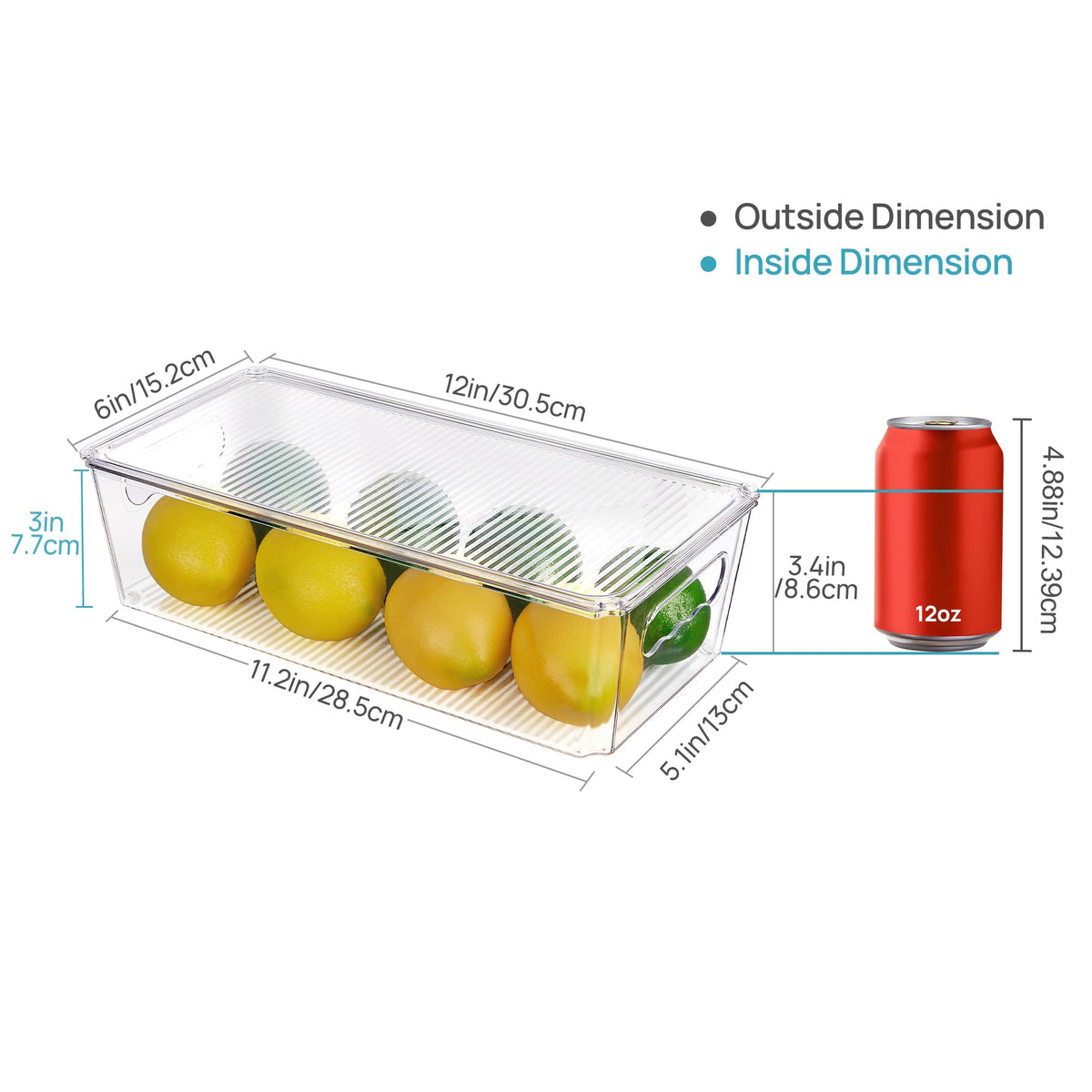 Vtopmart transparent fridge bin with handles for quick retrieval.