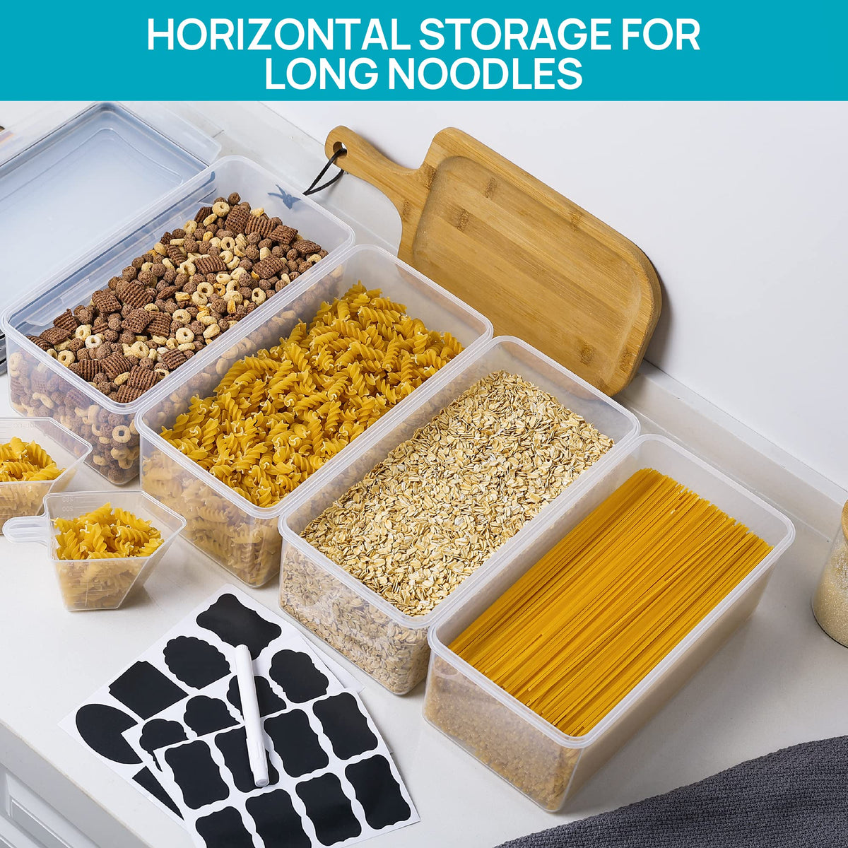 Vtopmart horizontal storage layout keeps pasta visible and easy to grab.