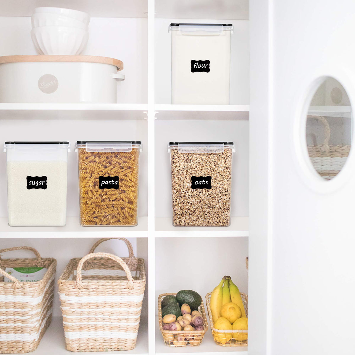 Vtopmart kitchen pantry organized with labeled containers