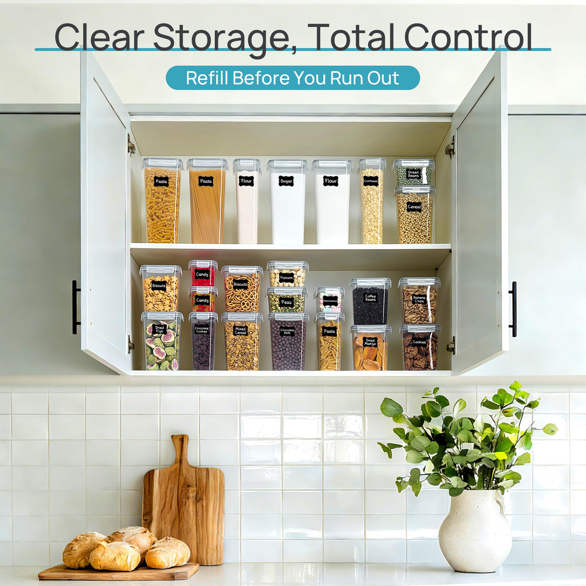 Vtopmart pantry containers help you see, grab, and store essentials quickly.