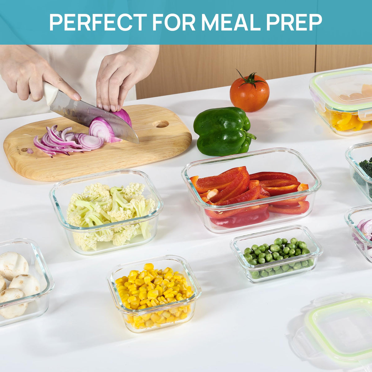 Vtopmart leak-proof lids with silicone seals prevent spills and odors.