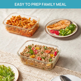 Vtopmart oven-safe glass container suitable for reheating without lids.