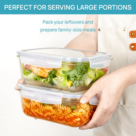 Oven-safe glass container ready for roasting or reheating meals