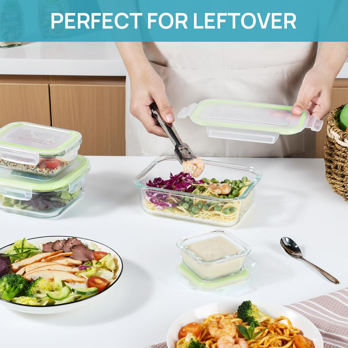 Vtopmart oven- and microwave-safe glass containers for fridge-to-table use.