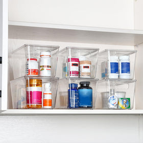 Vtopmart stackable bin ideal for vertical storage in closets and cabinets.