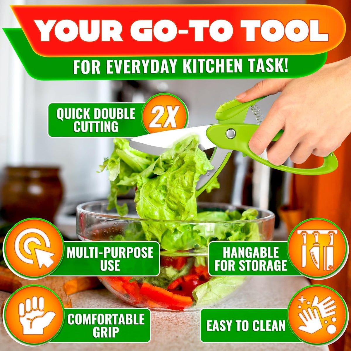 VTOWER ergonomic, non-slip handle enhances control during chopped lettuce prep.