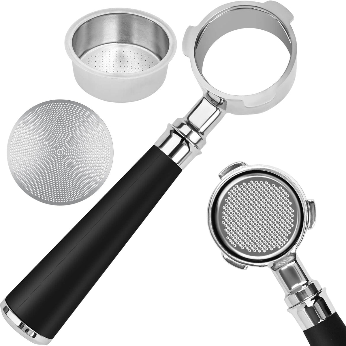 Vyranexa 51mm bottomless portafilter with 3 ears fits Casabrews for visible flow.