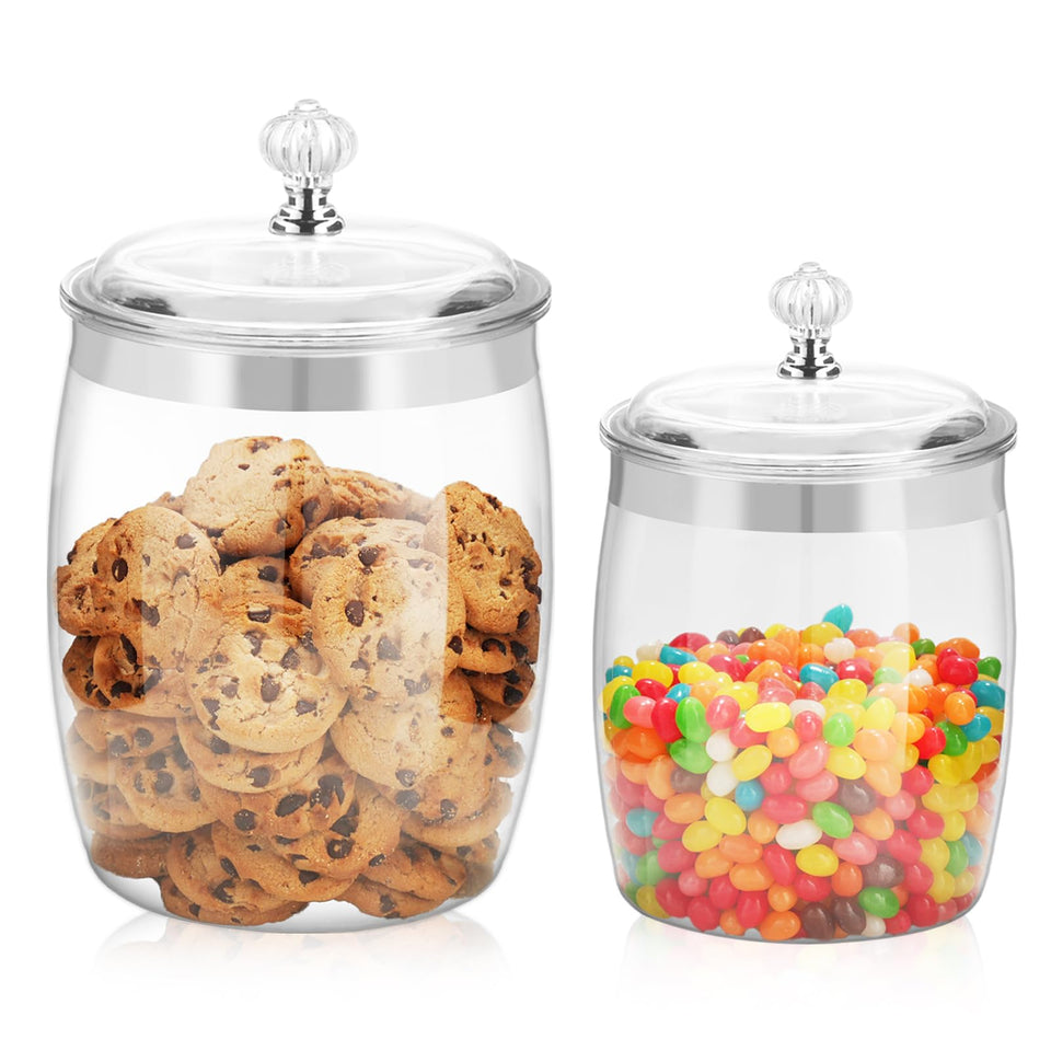 Wagrvuy candy jar 128oz with lid displays crystal-clear storage for cookies and snacks.
