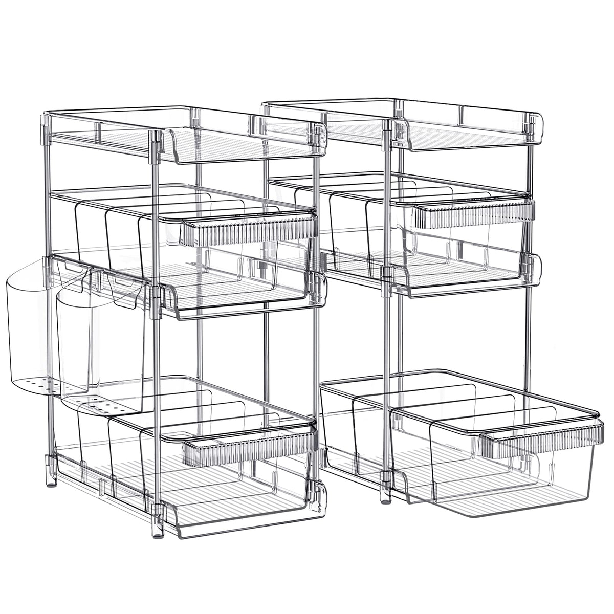 WAKISA clear bathroom organizer 3-tier pull-out keeps toiletries organized.