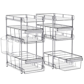 WAKISA clear bathroom organizer 3-tier pull-out keeps toiletries organized.