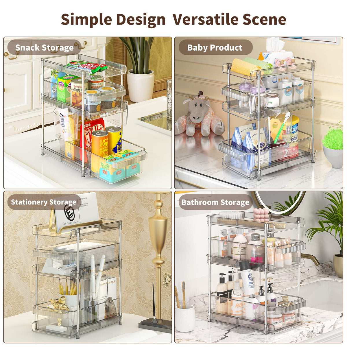 WAKISA clear sink organizer for efficient kitchen storage.