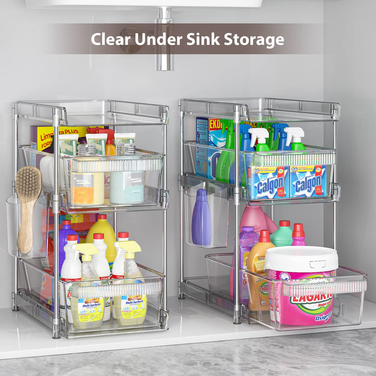 WAKISA two-pack 3-tier pantry set maximizes storage space.