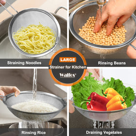 Walfos 30-mesh stainless steel sieve catches fine quinoa grains