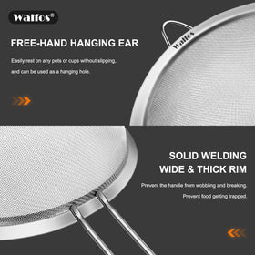 Walfos hanging-ear design keeps the strainer accessible and tidy.