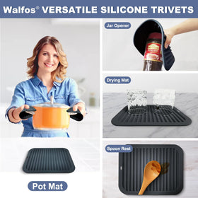 Walfos trivet’s non-slip grip keeps pans secure on the table.
