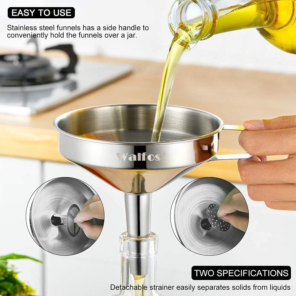 Walfos stainless steel funnel with 7.9 inch mouth for easy transfers
