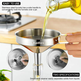 Walfos stainless steel funnel with 7.9 inch mouth for easy transfers