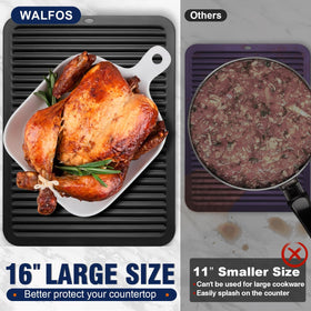 Walfos trivet with raised ridges keeps heat off counters and surfaces.